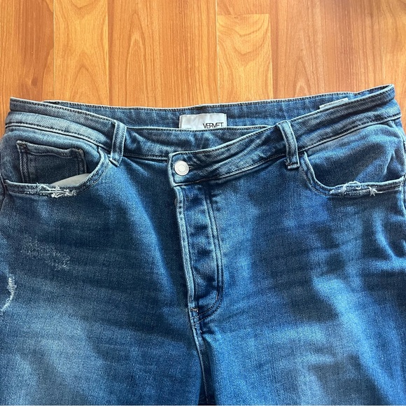 Vervet Denim - Vervet Women's Classic Blue Crossover Button Distressed Jeans